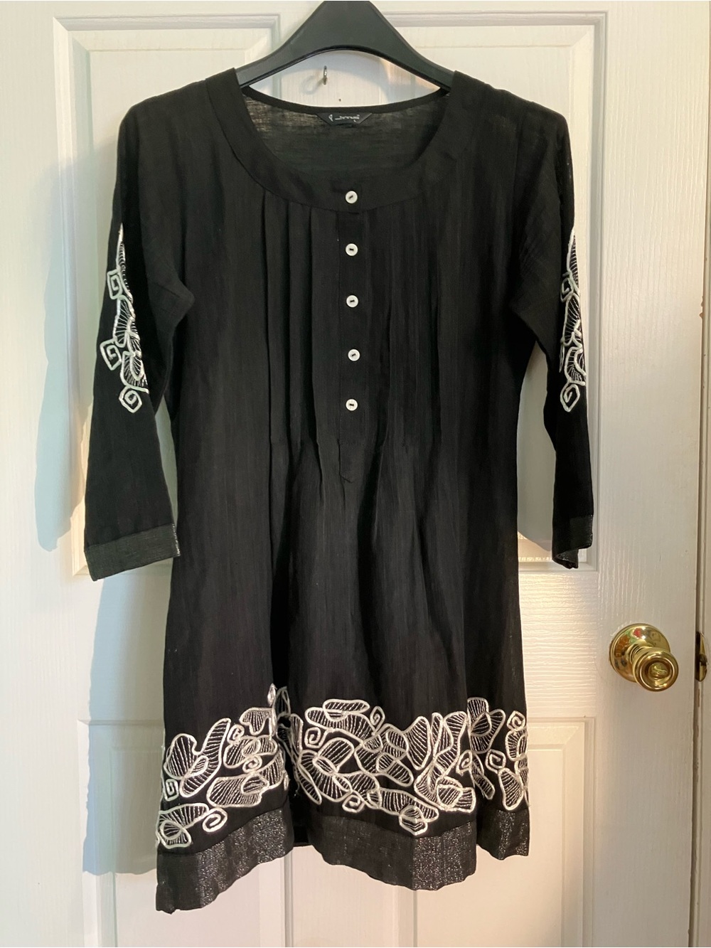 Black Embroidered Women's Dress - Classic Tunic Style